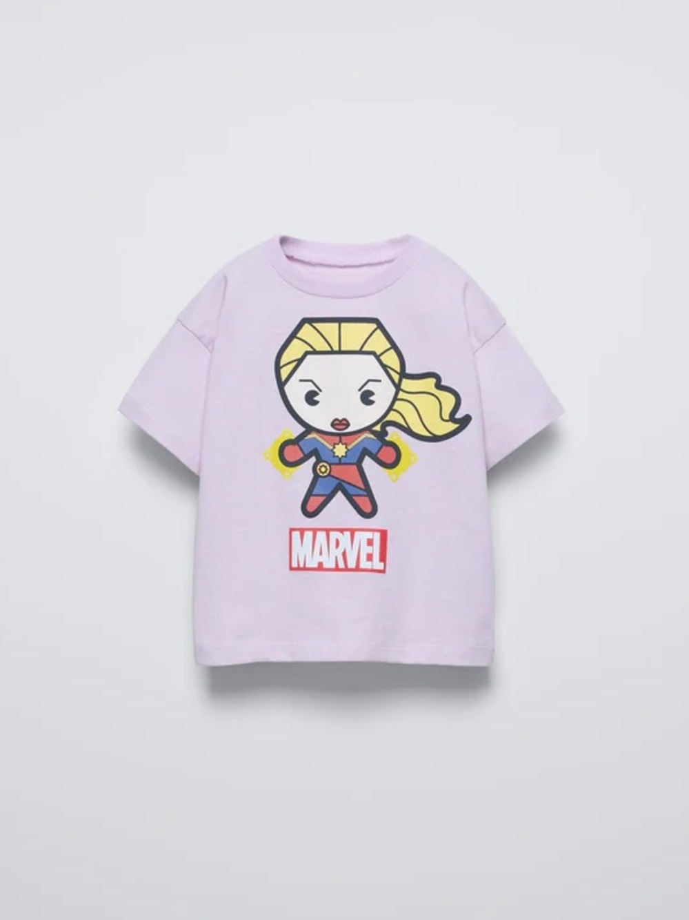 NWT ZARA Marvel Kids Tee - Light Lavender with Captain Marvel Cartoon 6Y